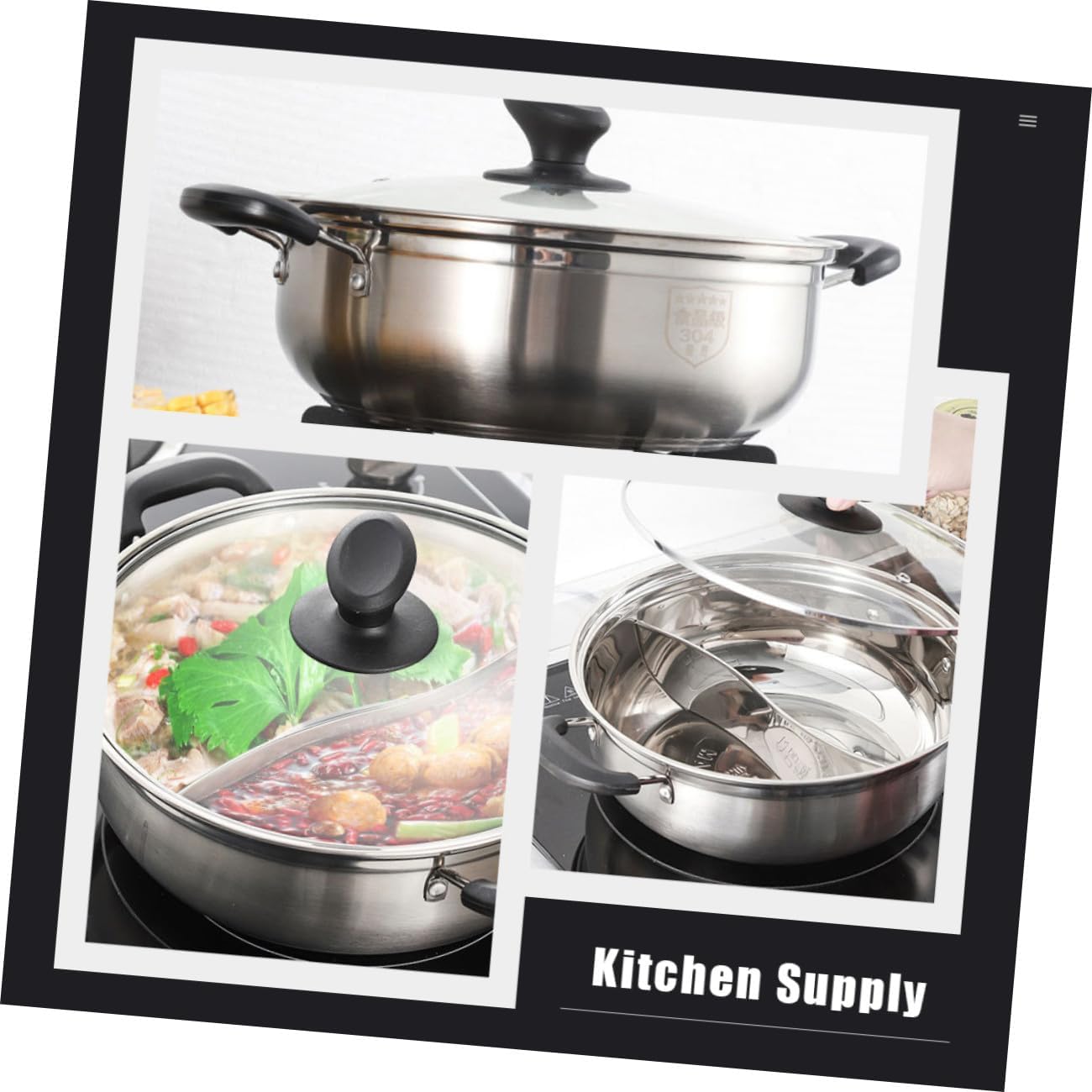SHOWERORO 1pc Dual Hot Pot Lid Non-tipping Design for Induction Cookers Easy to Clean for Family Gatherings Thickened Hot Pot Cookware