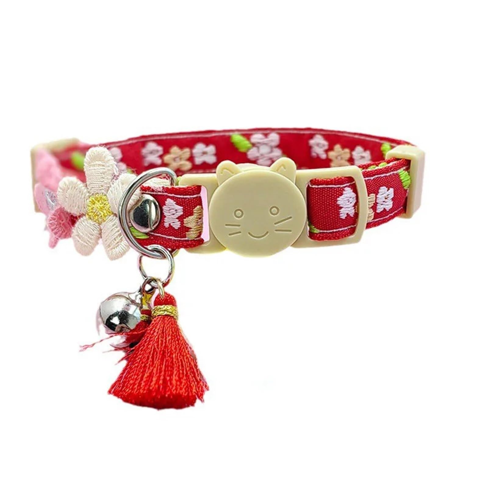 Katzenhalsband mit Glöckchen, Spitze, Blume, Haustier-Quastenanhänger, Schnellverschluss-Schnalle, um Ersticken zu verhindern, for Katzen, Welpenbedarf(Color1)
