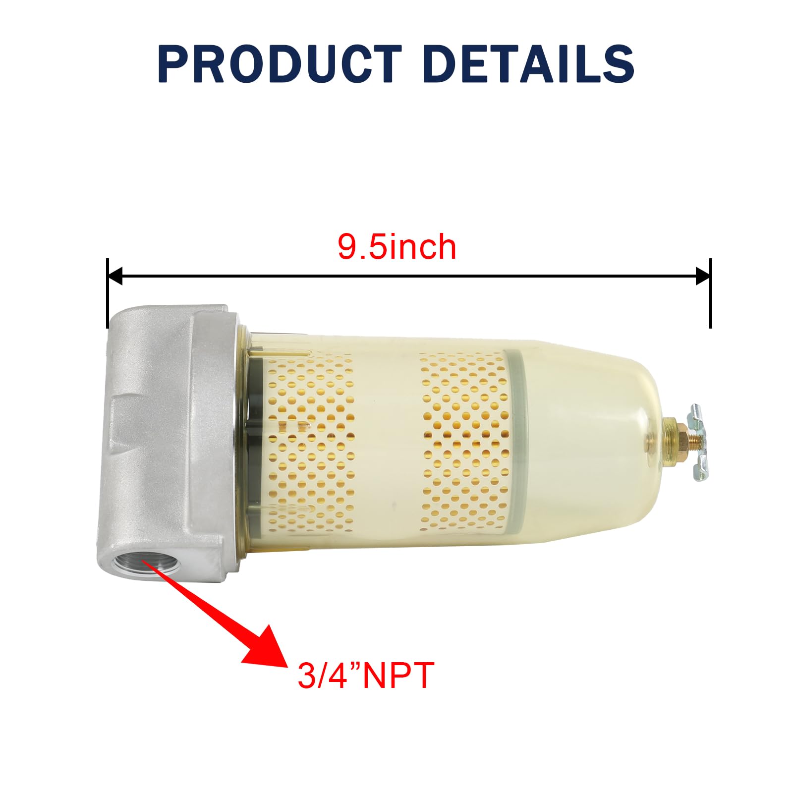 DICMIC, Gruppo Filtro Serbatoio Carburante con Chiave di Ricambio per Benzina e Diesel, Separazione Acqua 30 Micron, Max 25 Gpm 150 Psi, con Tappo Superiore NPT da 3/4”