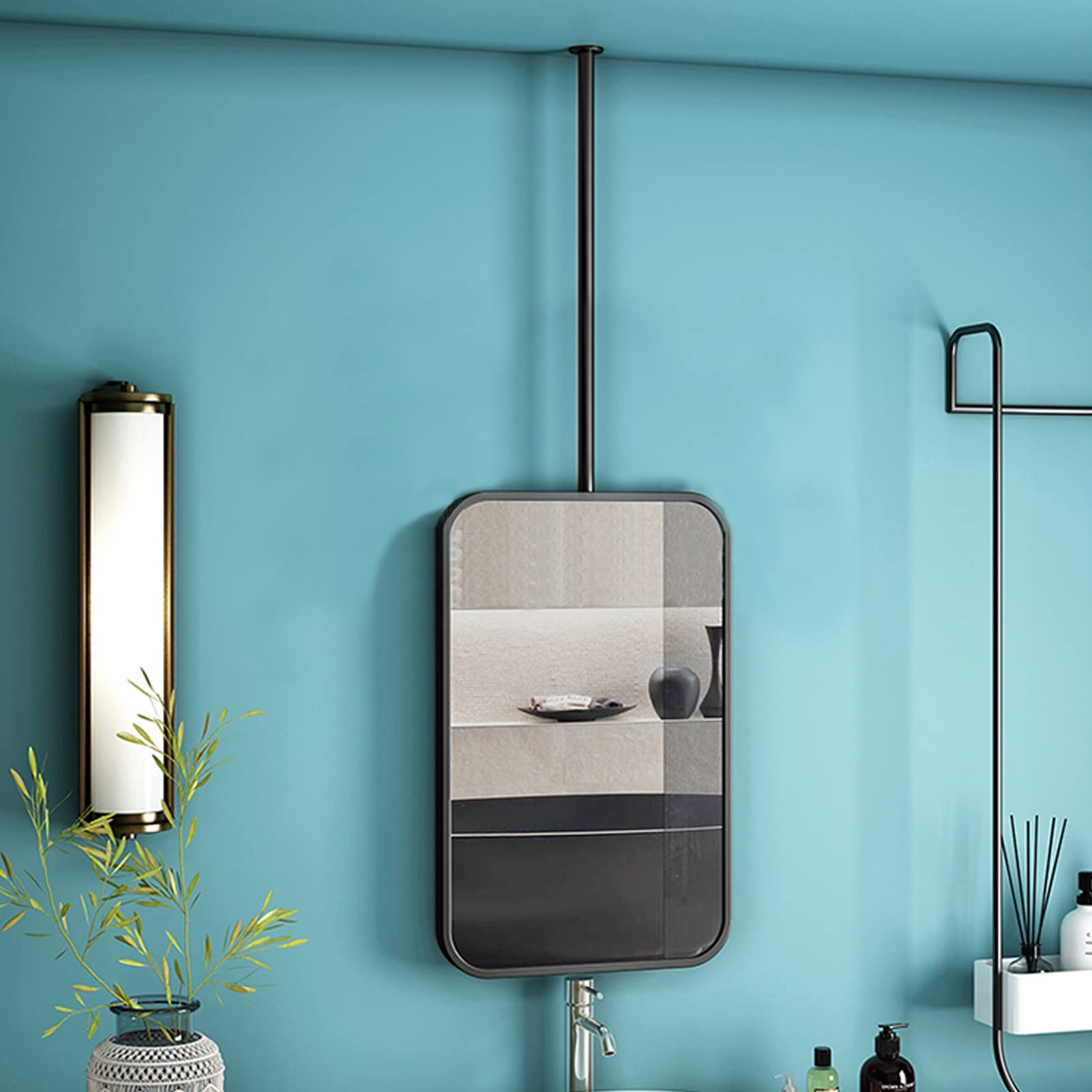 Specchio Da Bagno Rettangolare A Soffitto, Specchio Sospeso Con Asta