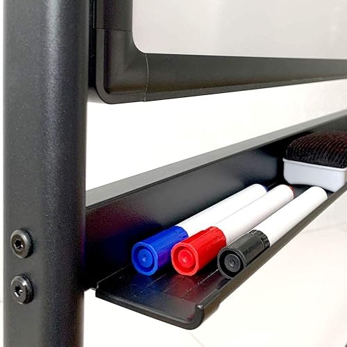 Miniatura 6 de Pizarra móvil de borrado en seco, 32 x 48 pulgadas, doble cara, pizarra blanca rodante con soporte de ruedas, color negro (8012)..