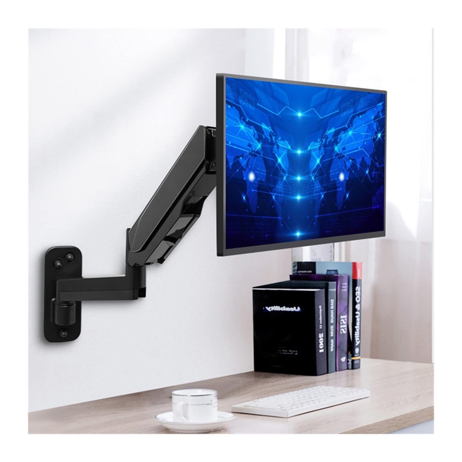 Aioneer Monitor Arm Wall Mount Monitor Mount Bracket, Gas Spring Arm Monitor Bracket, Adjustable Monitor Bracket For 17-45 Inch Lcd Led Screen Loading 2-12Kg Monitor Mount Arm