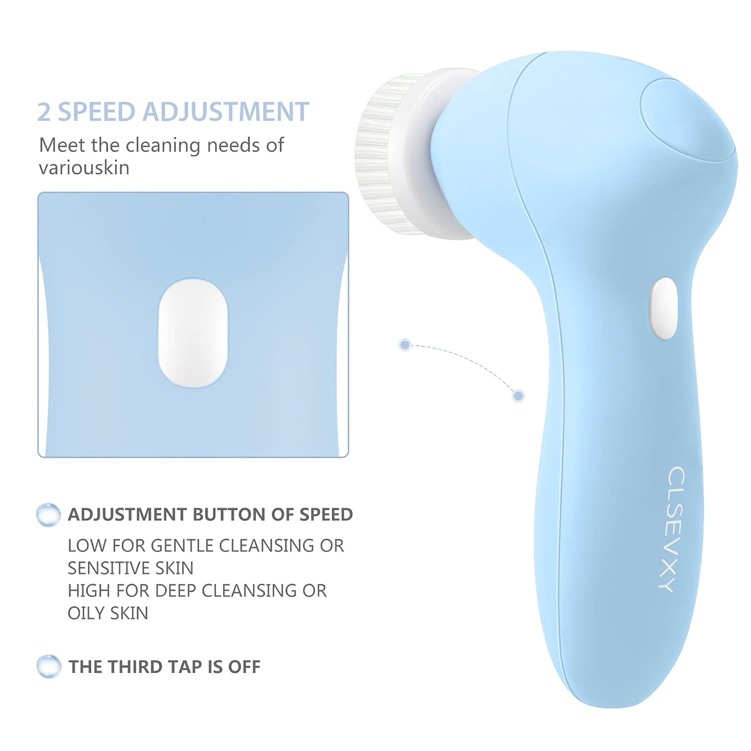 Rechargeable Facial Cleansing Spin Brush Set with 3 Exfoliating Brush Heads - Waterproof Face Spa System by CLSEVXY - Advanced Microdermabrasion for Gentle Exfoliation and Deep Scrubbing(Blue) : Beauty & Personal Care