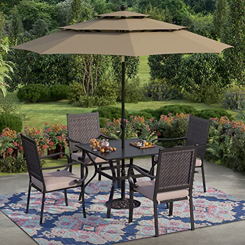 GREEN PARTY 10ft Outdoor Patio Umbrella, [Auto-Tilting] 3 Tiers Market Table Umbrellas with 1.5\" Pole, 8 Sturdy Ribs, 3-Year-Non-Fading for Garden Deck Pool Backyard, Beige - Thumbnail 7