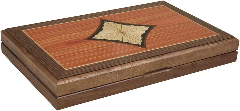 15-inch Wood Backgammon Set - Burlwood/Walnut Diamond Inlay Board - 2 Players, Ages 8+