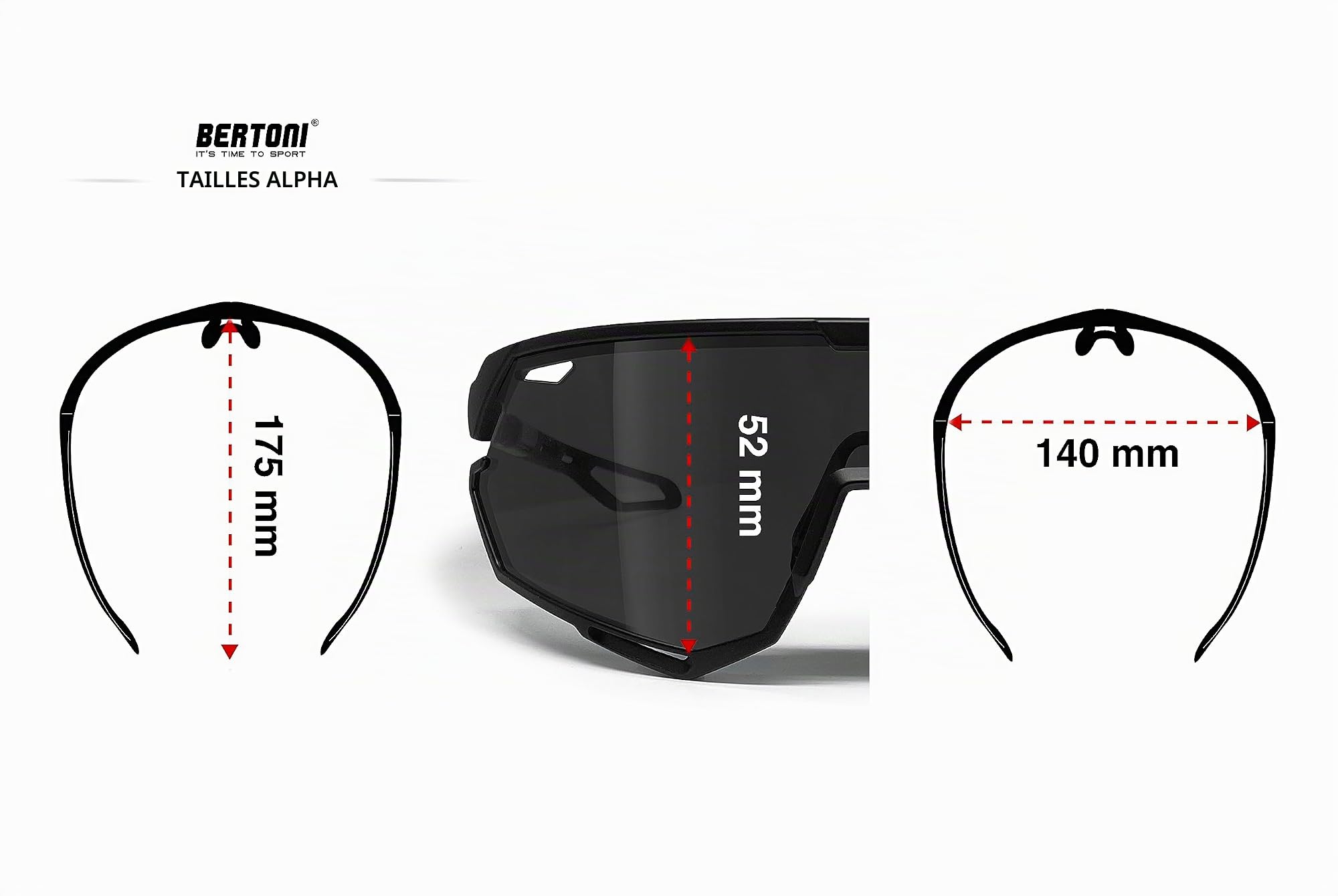 Bertoni Lunettes de Cyclisme VTT Running Sport pour Hommes Femmes en TR90 Protection 100% UV Grand Verre Antibuée mod. ALPHA