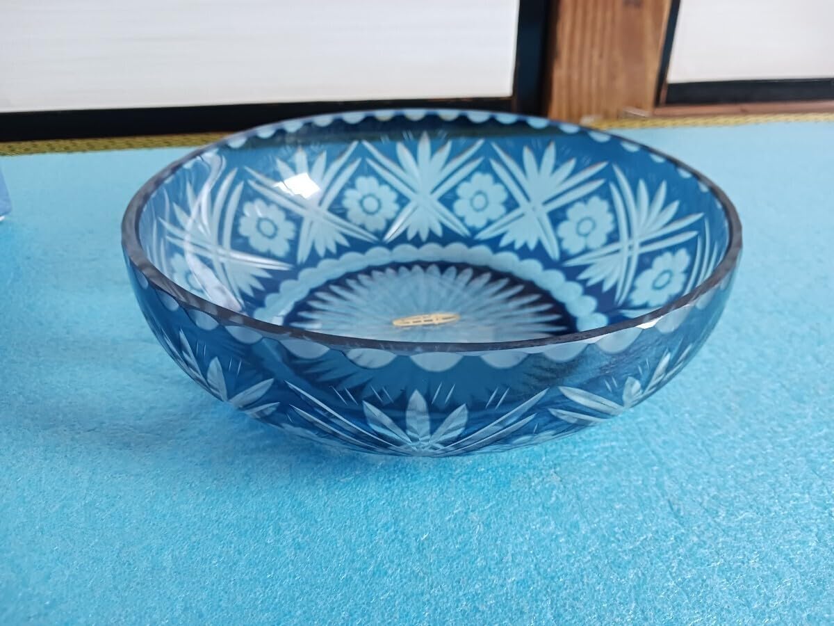 切子　盛鉢 Amazon.co.jp: 藍色切子 盛鉢 直径19cm 深皿 樋口陽久 曽根工芸 SONE