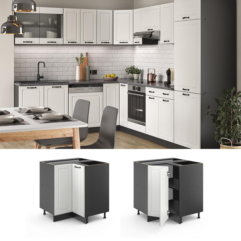 Vicco Mobile ad angolo cucina R-Line, Bianco rustico, 75.6 cm senza piano di lavoro, per la libera combinazione all'interno di sistemi cucina modulari
