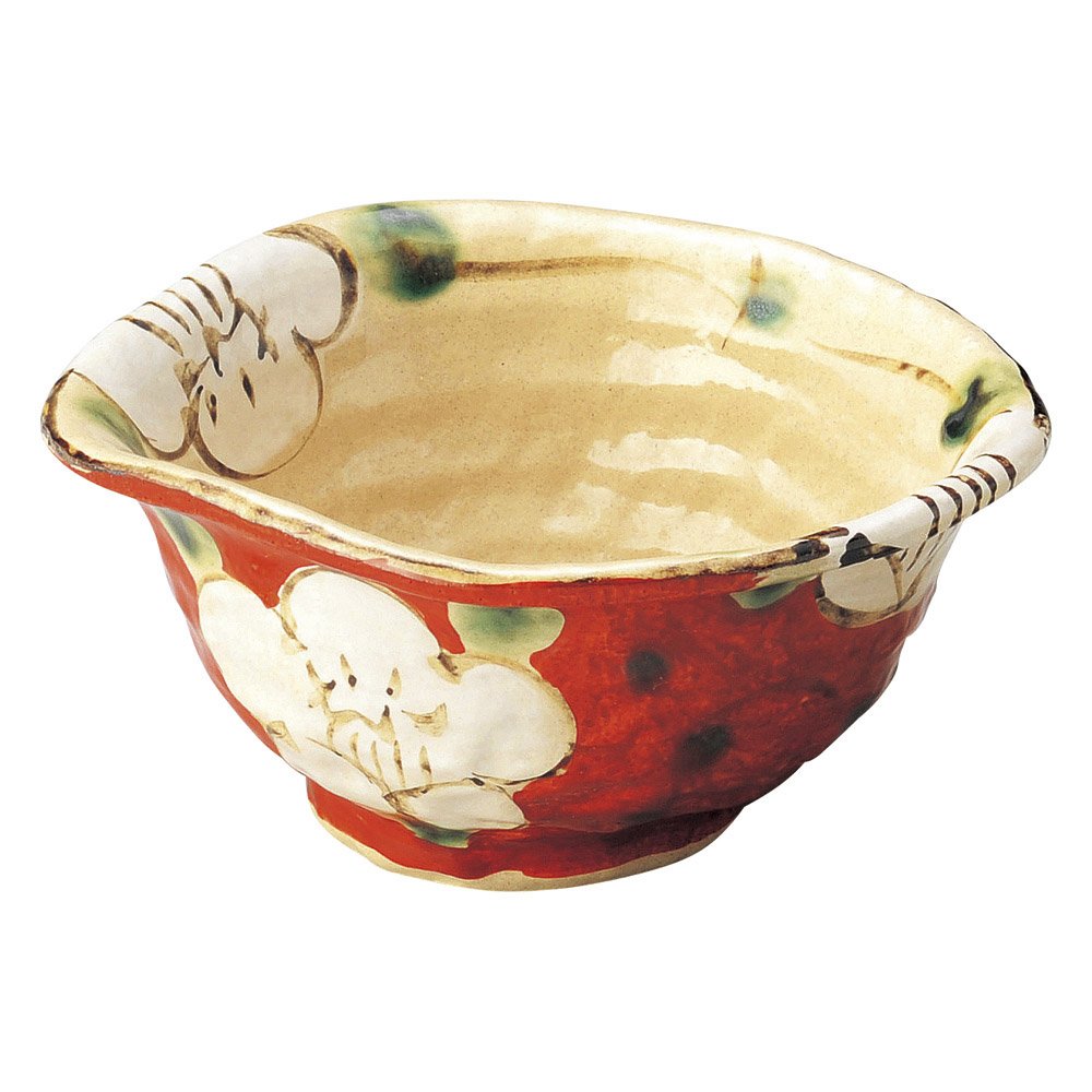 Amazon｜和陶オープン 上絵山茶花(赤) 5.5変形丼(赤) [ 19.8 x 17.5 x 
