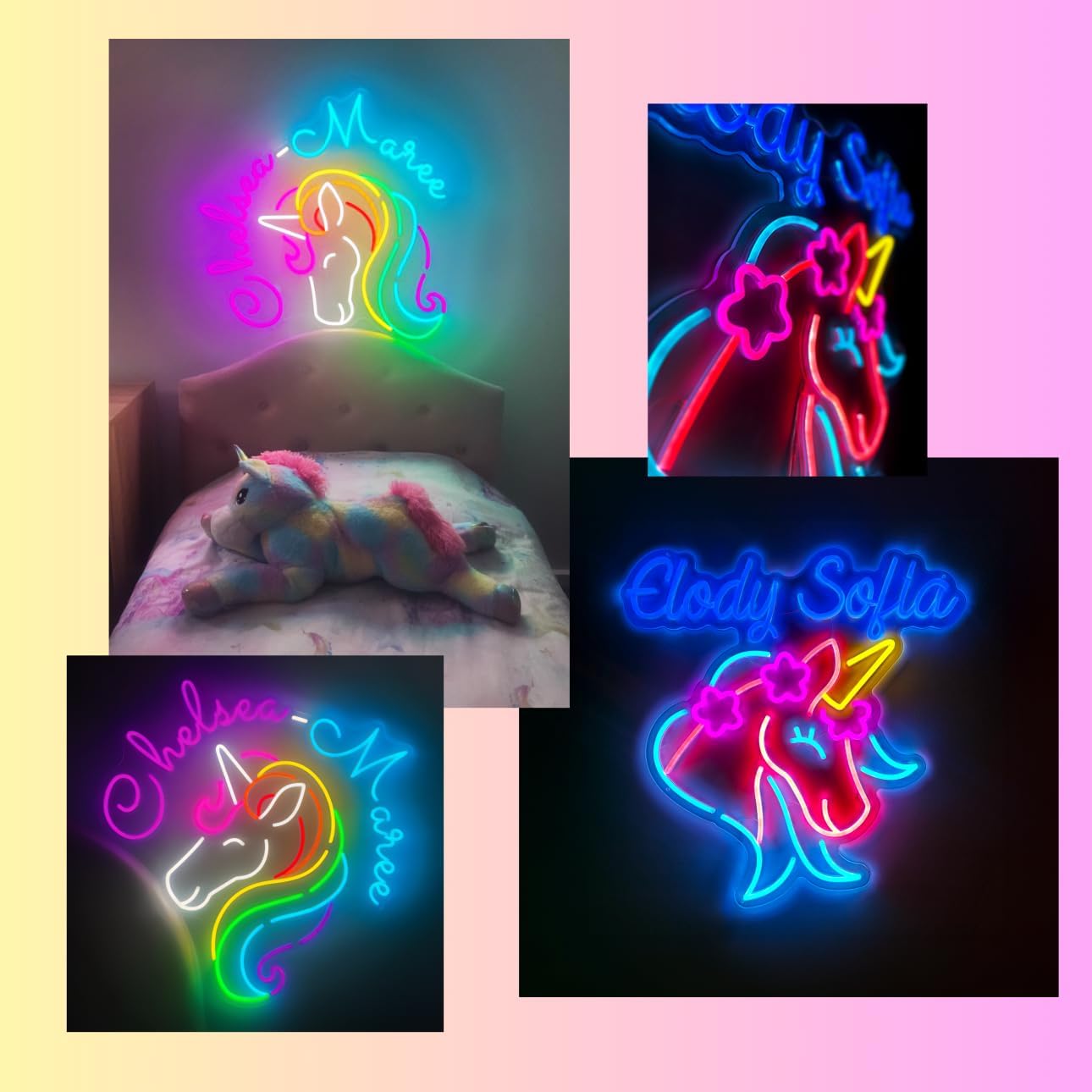 Custom Neon Signs | Personalized LED Sign for Birthday Gift, Children Party, Kids Gift Idea | Wall Light Decoration (Unicorns)
