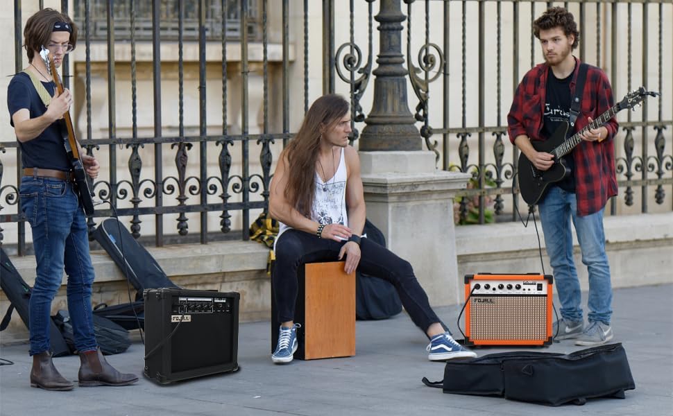 Miniatura 7 de Fojill Amplificador de guitarra eléctrica de 20 W, amplificador de práctica pequeño portátil de viaje con conector de auriculares de 3.5 pulgadas,