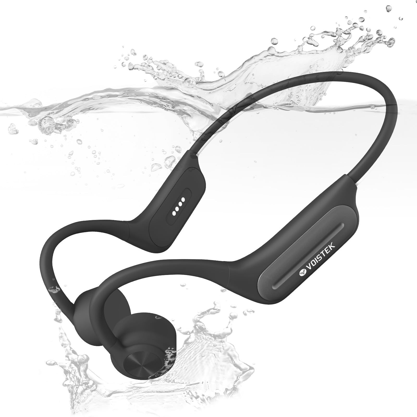 Voistek Cuffie Conduzione Ossea, IP68 Impermeabili Subacquee per Piscina e Nuoto, Bluetooth 5.4 con Lettore MP3 Built-in 32G Memoria, Auricolari Sportive per Surf, Corsa, Ciclismo