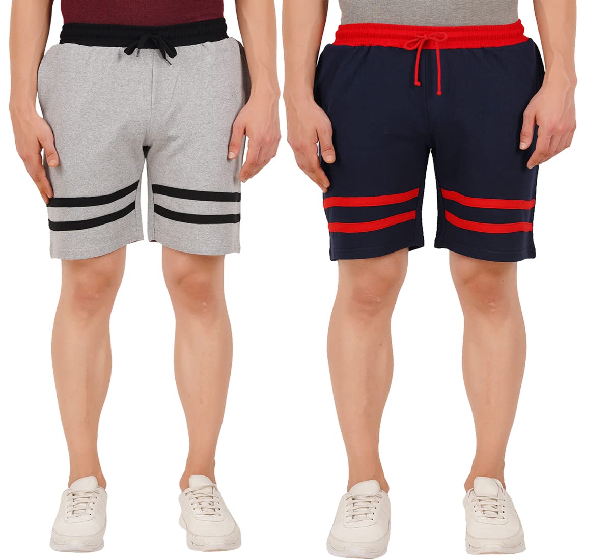 checkersbay Mens Shorts (XL, Grey Melange,Navy)-picture-15
