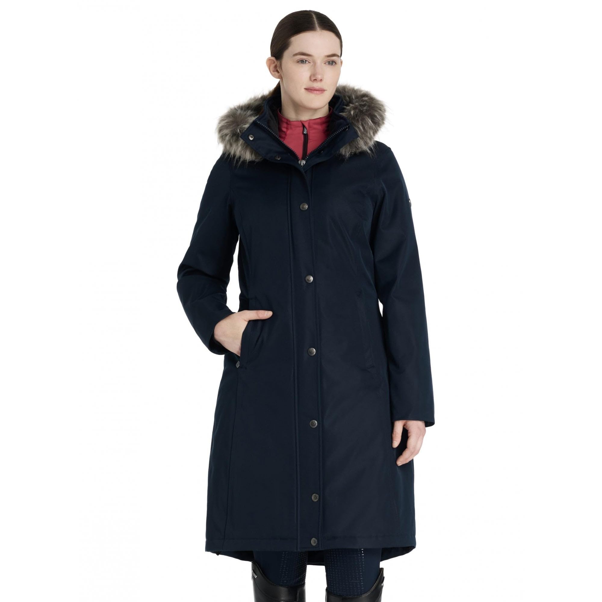 LeMieux Anya Waterproof Riding Coat - Breathability Rating of 3000MVP - Adjustable Elastic Leg Straps - Back hem vent with strong magnetic closure - Navy - UK6