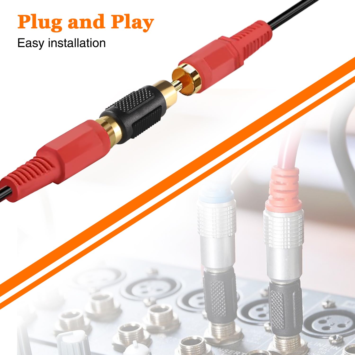 12 Sztuk RCA Żeńskie do Żeńskie Złącze, Adapter RCA Phono Coupler, do Głośników, Gramofonów, Wzmacniaczy, Pozłacane - Czarne