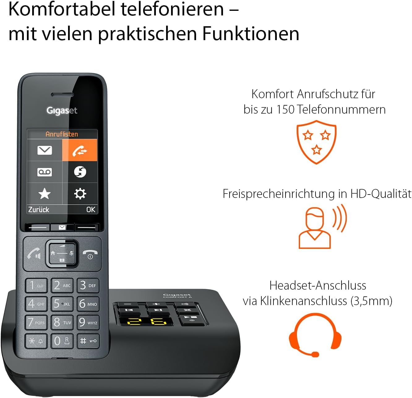 Gigaset Comfort 520A Duo 2 Schnurlose DECT-Telefone mit Anrufbeantworter Freisprechfunktion Anrufschutz Adressbuch 200 Kontakten titan-schwarz Deutsche Version
