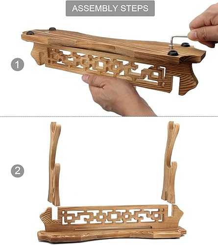Miniatura 5 de Soporte para espada de 1234 niveles, de madera maciza, para escritorio, espada katana, gladiador samurái, base de montaje para exhibición (2 niveles)