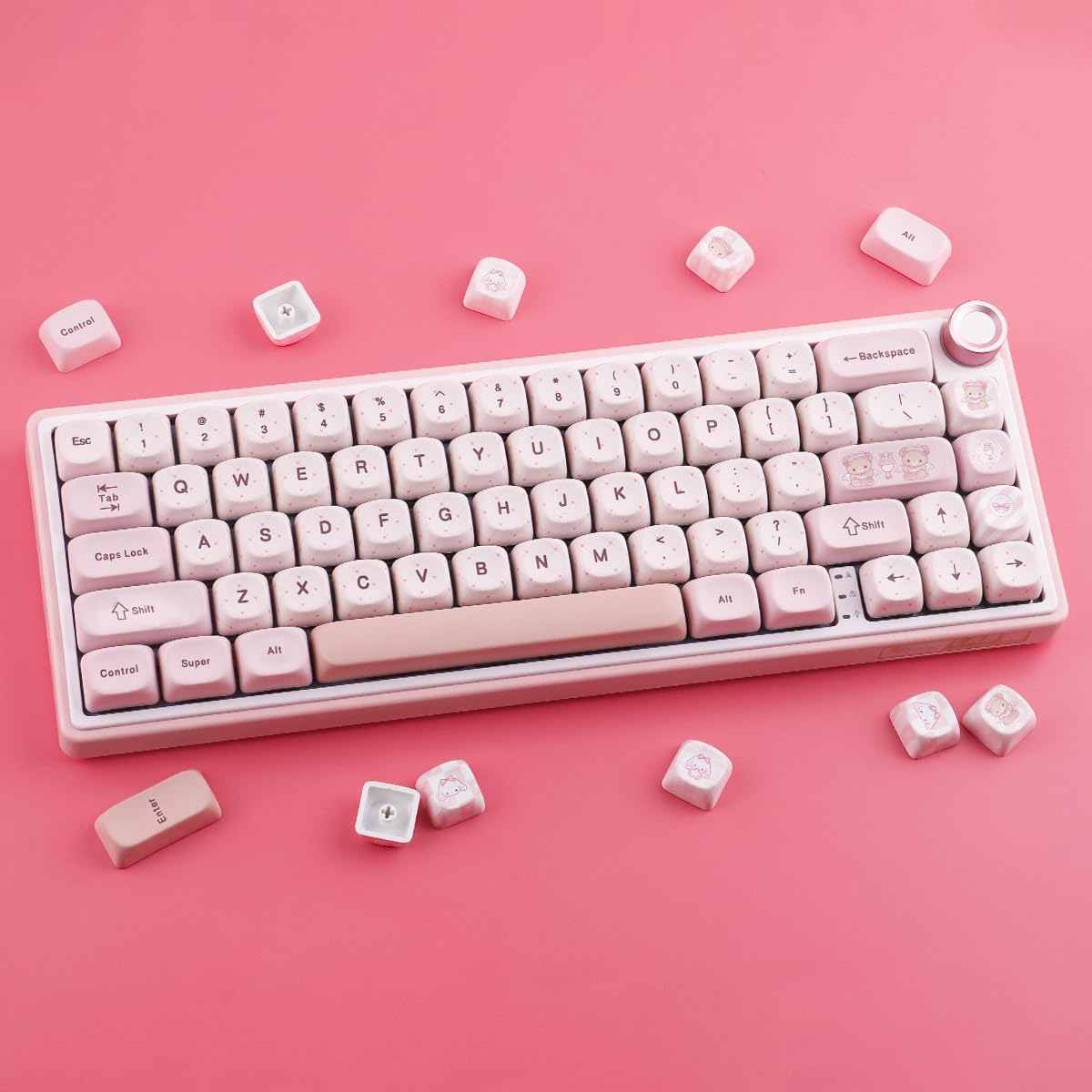 Sunzit MOA Profile Keycaps,130 Keys Cute PBT Custom Keycaps 60 65 75 100 Percent,Dye-Sub Key caps Keyboard Keycap Set for MX Switches Mechanical Keyboard (Bear Tea Party)