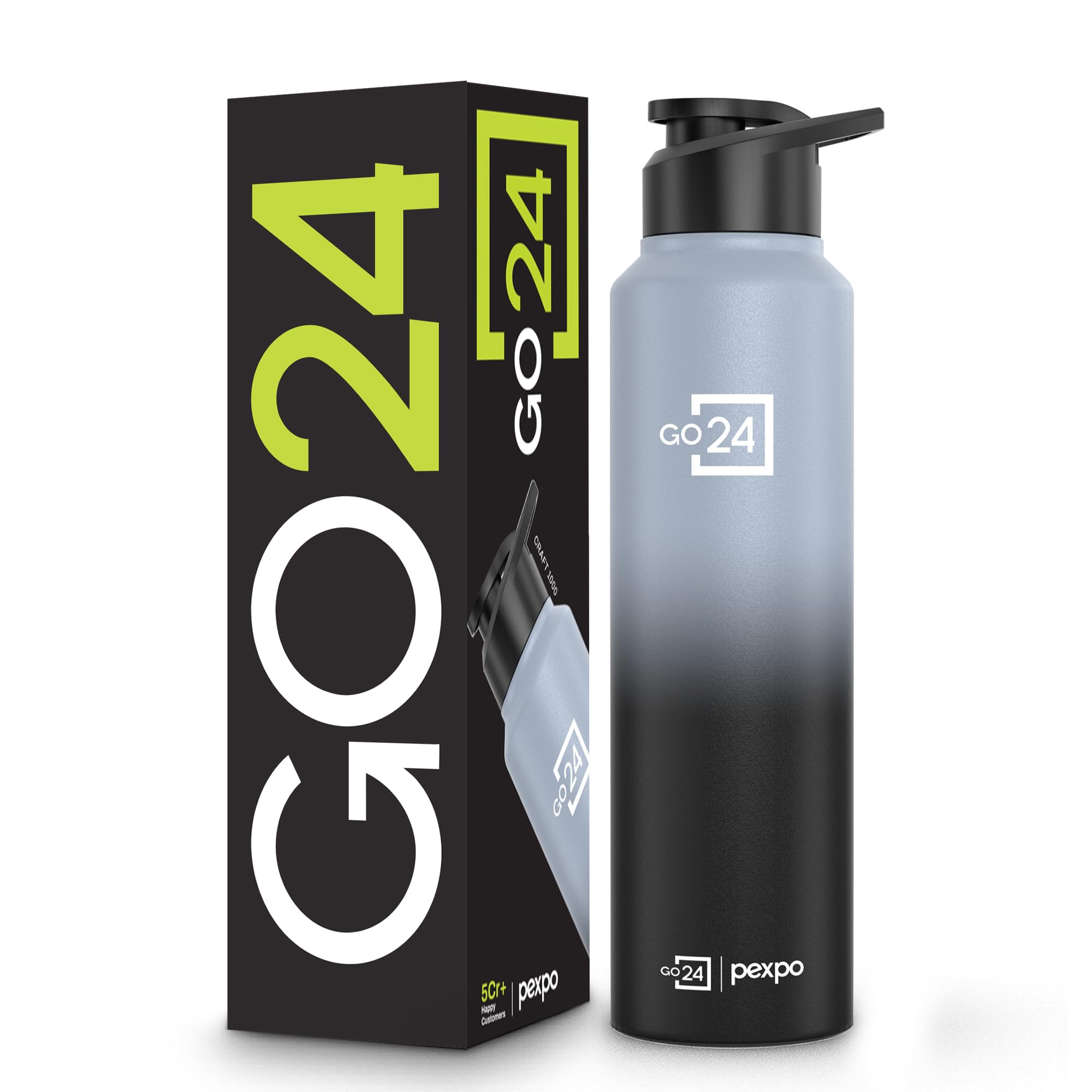 Pexpo Craft Pro 1000 ISI Certified Stainless Steel Water Bottle 950ml Sipper Water Bottle for Adults | Water Bottle for Fridge |Office | Gym |Travelling | Eco Friendly | BPA Free - Grey & Knight Black-image-25