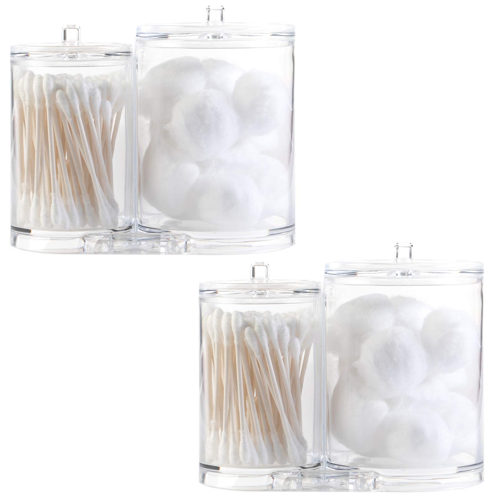 Huji Acrylic Cosmetic Organizer For Q-Tip and Cotton Ball Holder With Lids - 9 36oz and 17 61oz