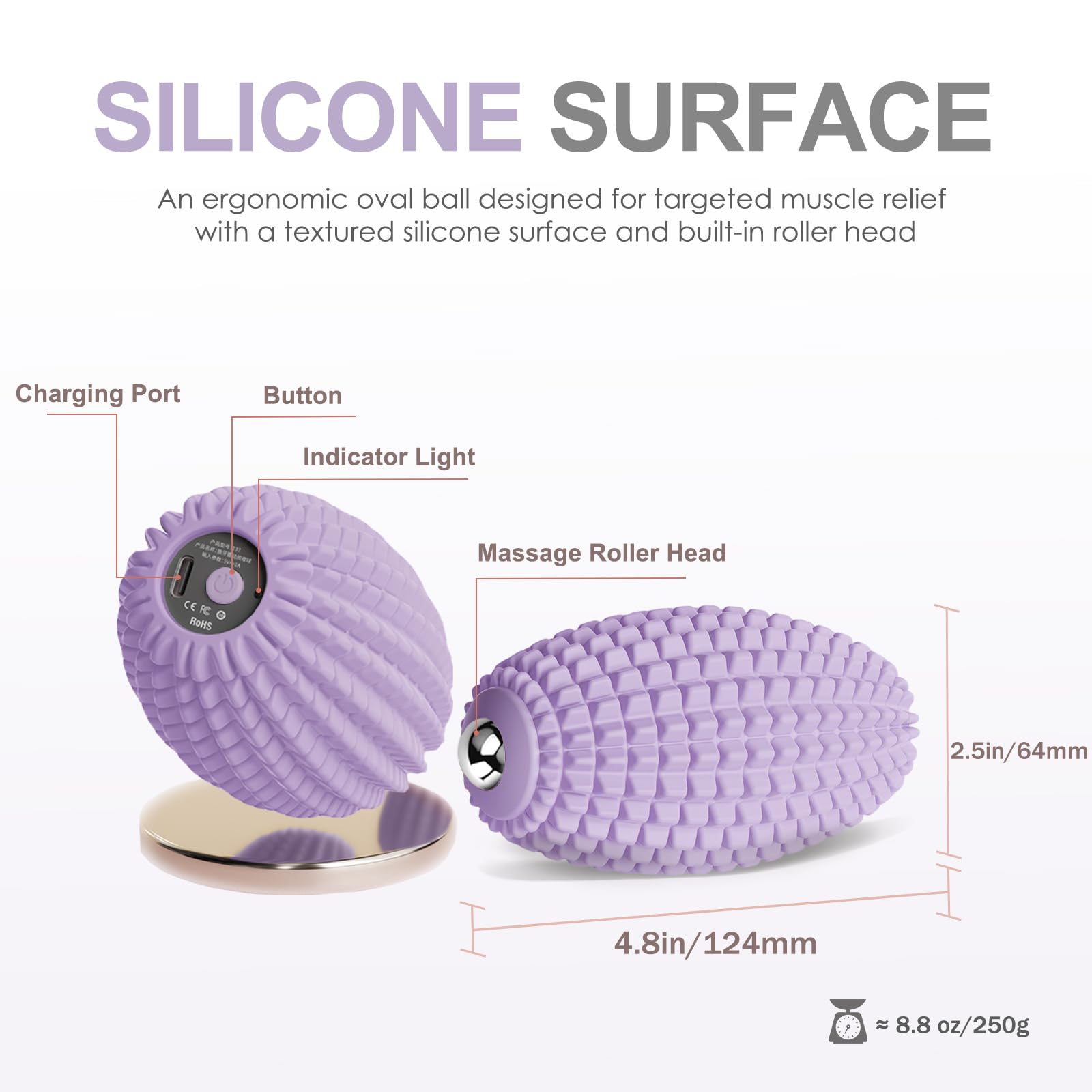Bola de masaje vibratoria para recuperación muscular, bola de masaje miofascial de silicona, alivio de la fascitis plantar, liberación de cadera y psoas, rodillo de tejido profundo y punto de