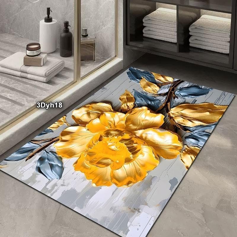 Image of Blairmore Bathroom Mat, Door mat, Rubber Non-Slip Quick Dry Rugs Fit Under Door Super Absorbent Thin Fashion Washable Oval Floor Bath Mat for Bathroom, Bathtub,Shower and Sink (Golden Rose | 4)