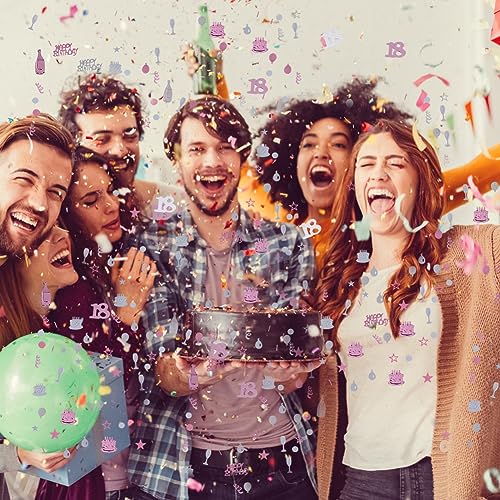 Image of OSDUE Pink Gold Silver Happy Birthday Confetti, 3000 Pieces 18 Years Birthday Cake Metallic Foil Balloon Confetti, Table Scatter Confetti Decoration Supplies, for Birthday Party (18th Style)
