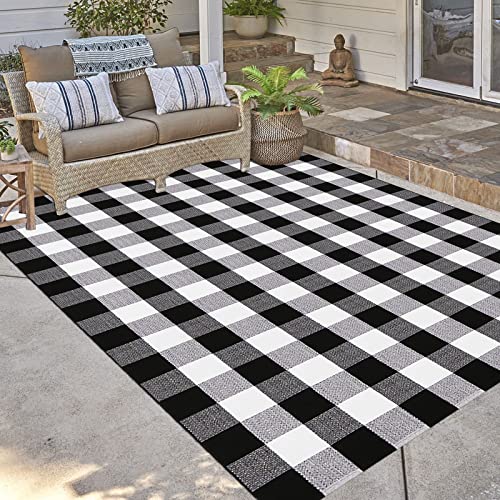 Bottalive Buffalo Plaid Outdoor Rug, 4' x 6' Black and