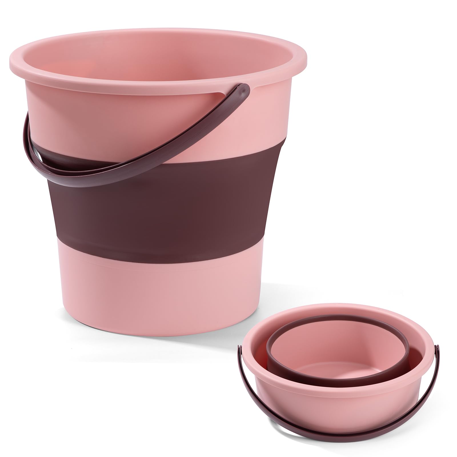 Seau en silicone portable 10L rose idéal pour le camping