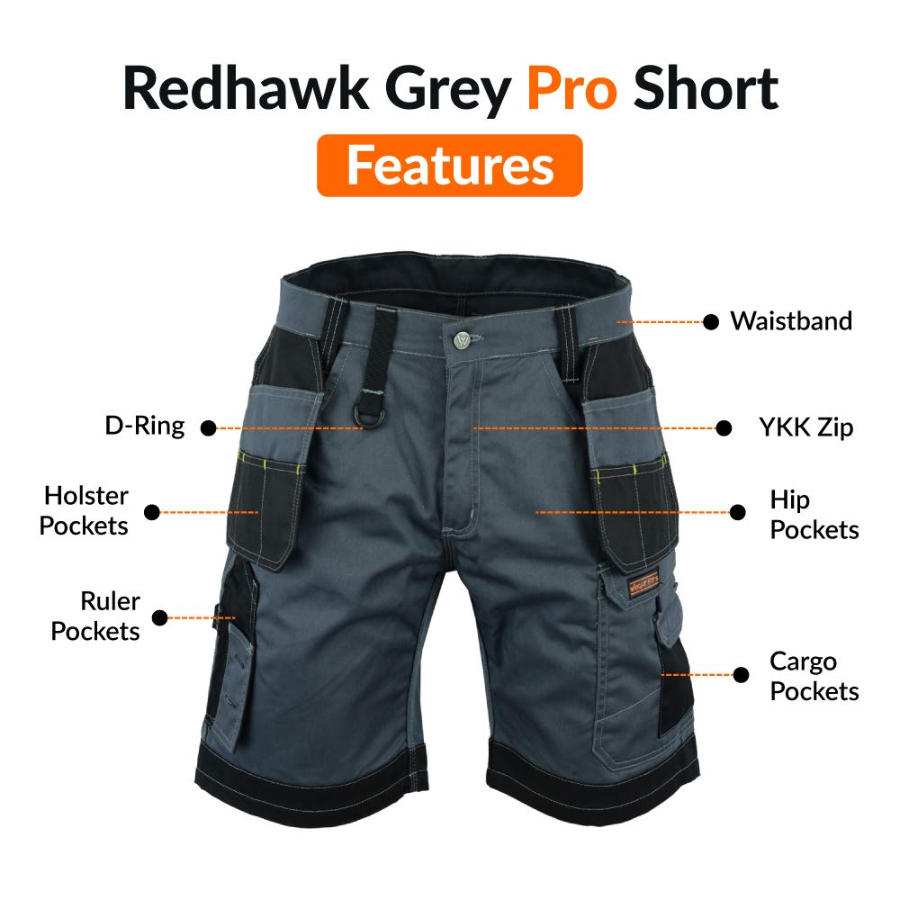 WrightFits Pantalones Cortos de Trabajo con Funda para Hombre - Pantalones Cortos de Verano Cargo de Combate de Seguridad - Múltiples Bolsillos - Triple Costura - Ropa de Trabajo Duradera