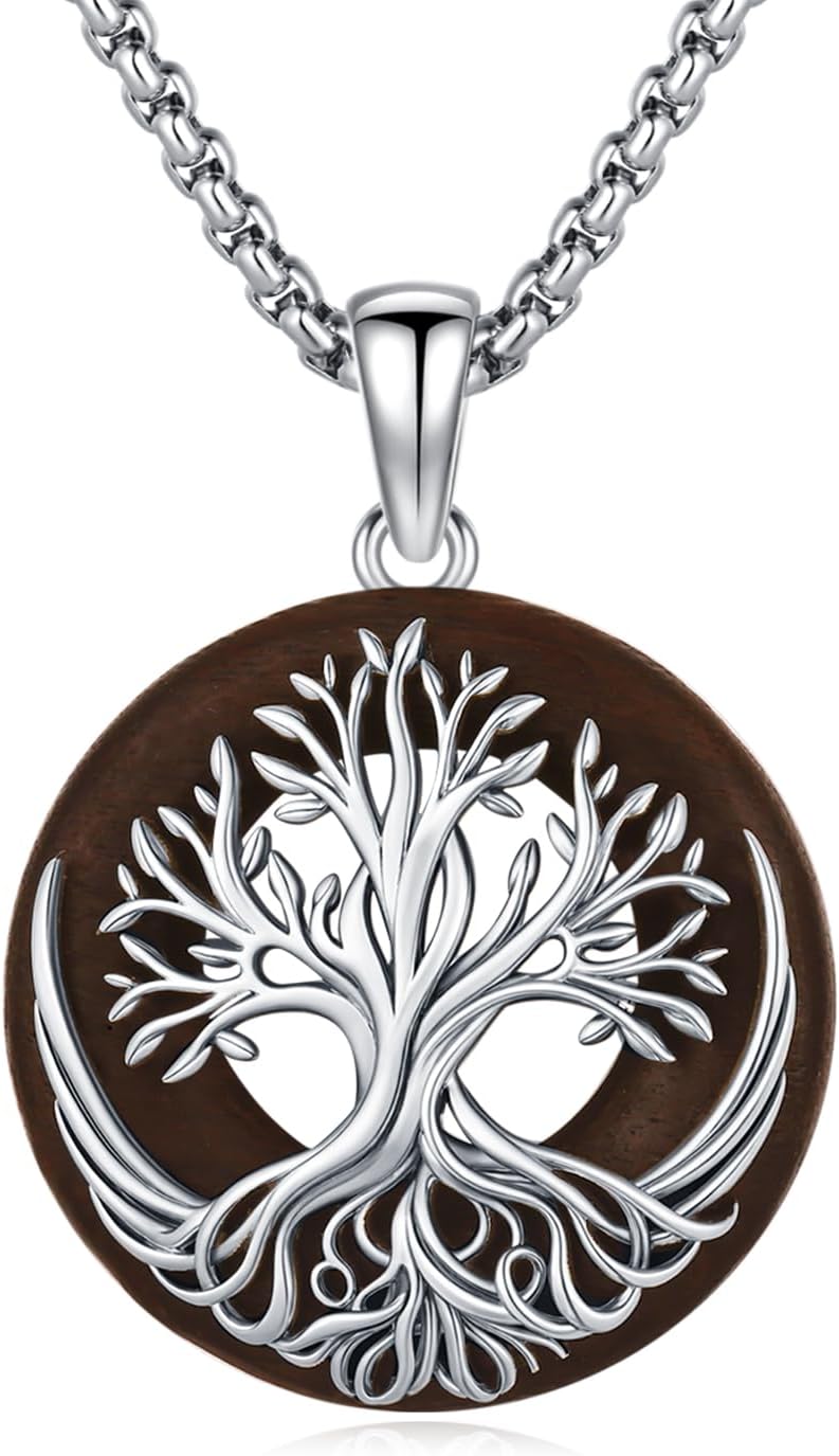 REDSUN Tree of Life Necklace for Women 925 Sterling Silver Ebony Wood Tree of Life Pendant Family Trees Jewelry for Women Men