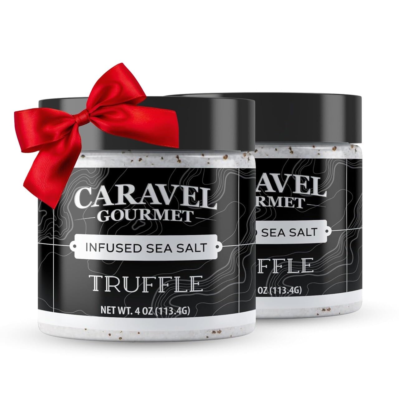 Italian Black Truffle Sea Salt, Natural Black for Soups and Sauces, Smooth & Rich Truffle Infused Gourmet Salt, 2 Packs of 4 oz Jar, Caravel Gourmet