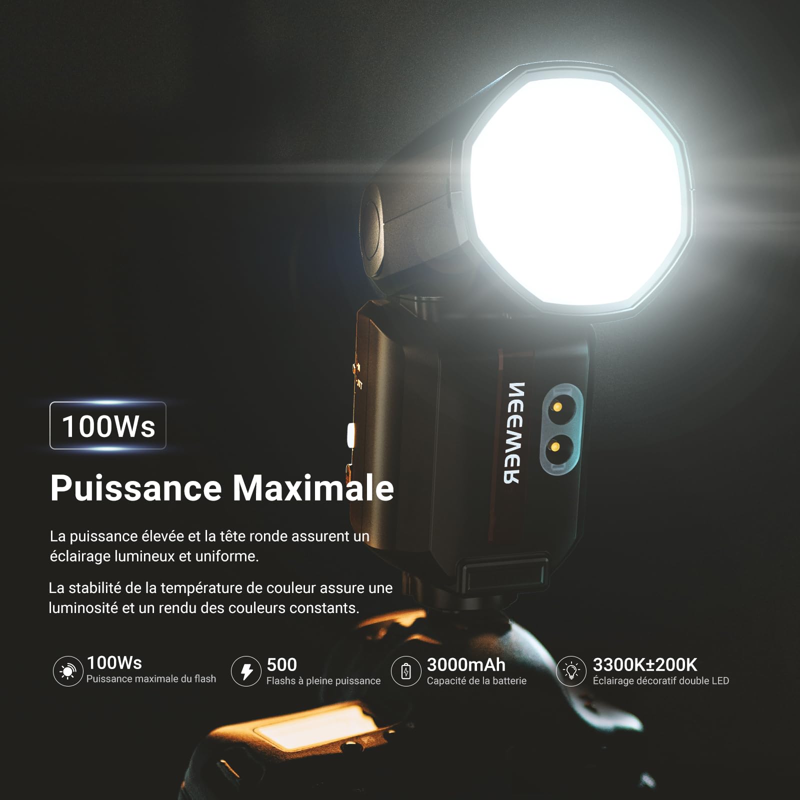 NEEWER Flash 100Ws 2,4G TTL Griffe Compatible avec Canon Caméra et Godox,écran Tactile,HSS 1/8000,2 Lampe Pilote,Commutation TTL/M,Batterie 3000mAh/500 Pleine Puissance,éclairage Studio Photo,Z3-C