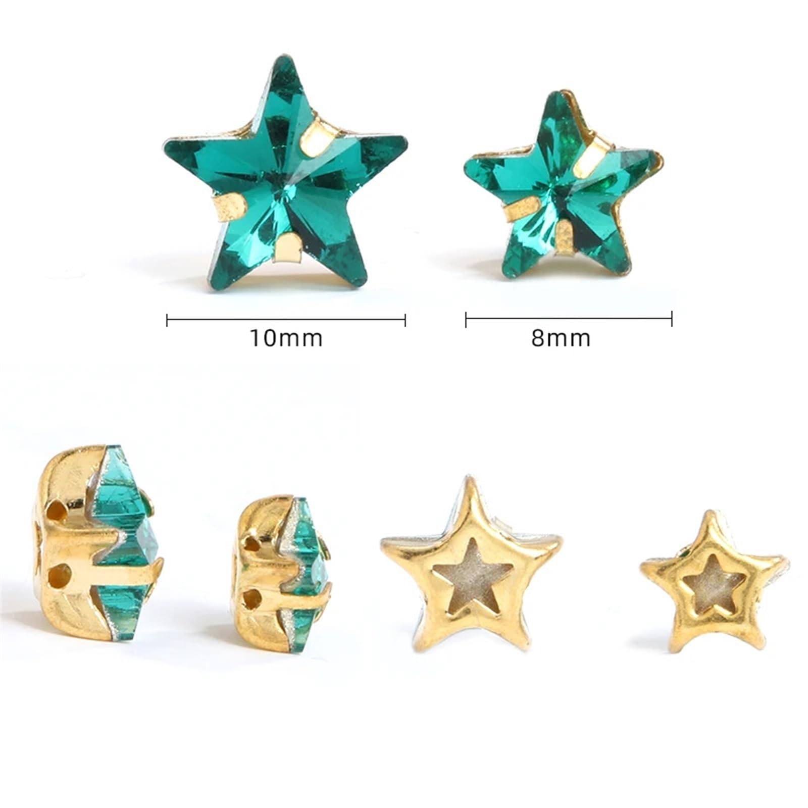 10 sztuk kryształów wodnych K9, kryształki strasu, do szycia w kształcie gwiazdy, 8 mm/10 mm (kolor 12, złoty CLAW-10 mm, 10 sztuk)