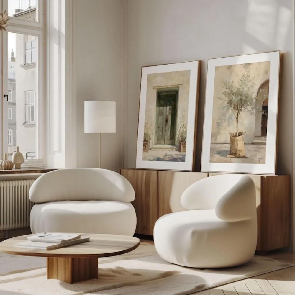 GOSRD Mediterraner Innenhof, Kunstdruck auf Leinwand, Olivenbaum-Motiv, Wanddekoration fürs Wohnzimmer (70 x 100 cm - 2 Stück/Innenrahmen)