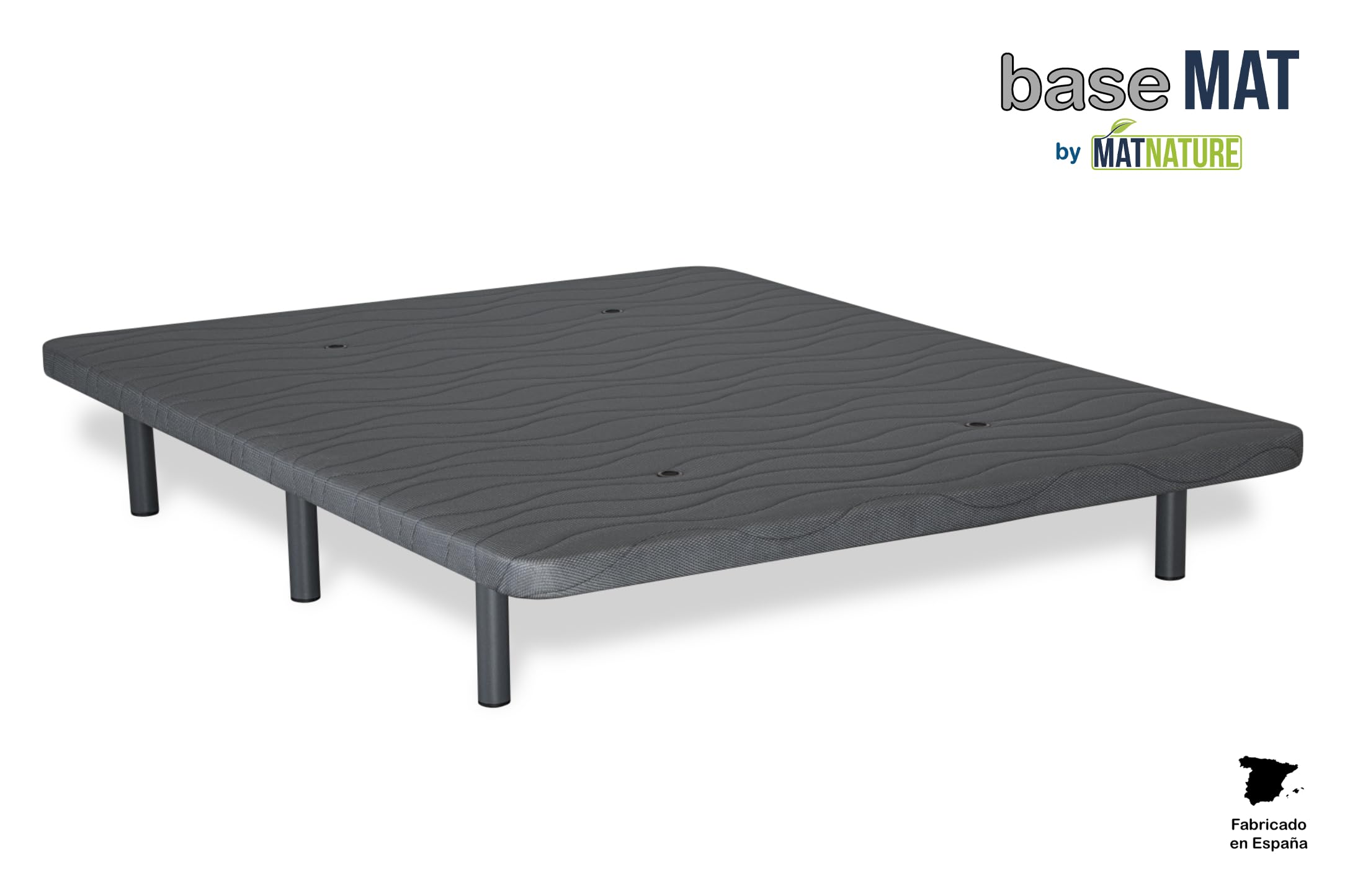Matnature | Base Tapizada 3D l Estructura Estable Madera | Bastidor Metálico Super Resistente | Transpirable Aireadores Sistema FreshAir | Altura Base + Patas +/- 30 cm (150 x 190 cm, Gris) - 3