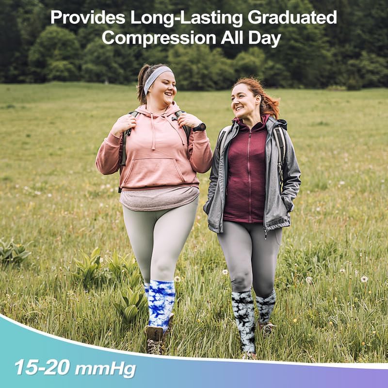 Miniatura 4 de LEVSOX Calcetines de compresión de talla grande, calcetines de soporte de pantorrilla ancha para mujeres y hombres, 15-20 mmHg hasta la rodilla,