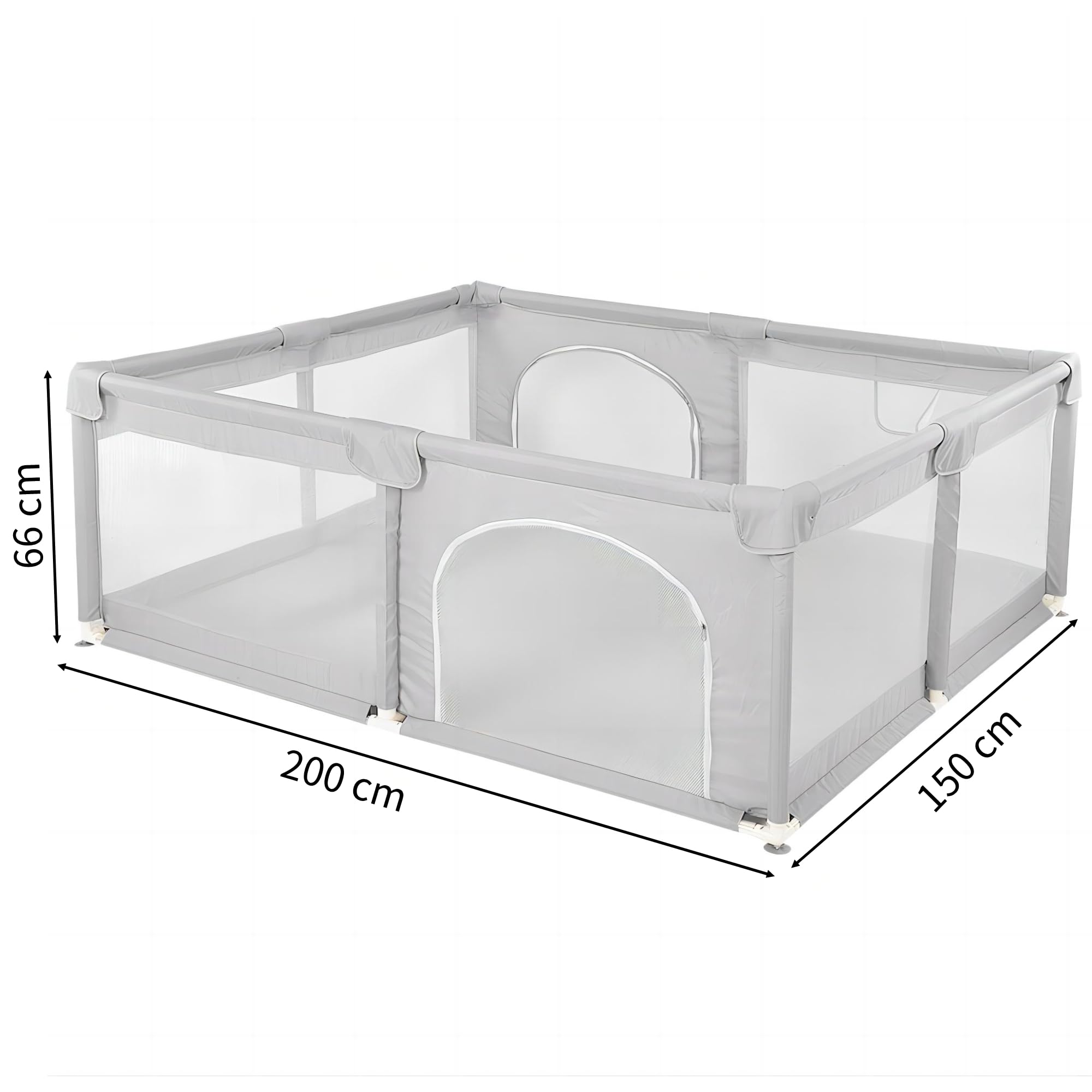 Parc Bébé en Tissu Oxford, Parc de Jeux avec Barrières, Sac de Transport, 2 Anneaux de Préhension, 8 Ventouses, Centre d'activités Bébé, pour Intérieur/Extérieur (Gris clair 200 x 150 x 66 cm)
