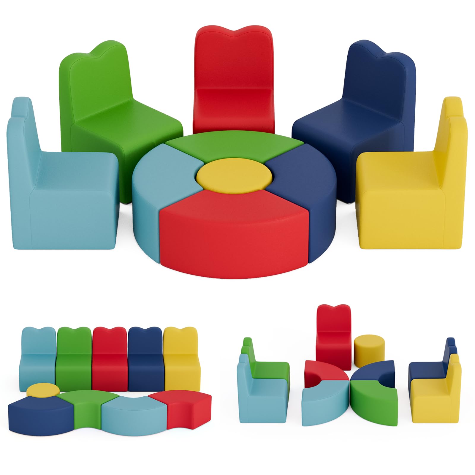 UMOMO MX-01 10 PCS Kids Sofa Set, Daycares Chairs for Toddlers Activities, Colorful Modular Flexible Seating Set for Home Preschool Playroom