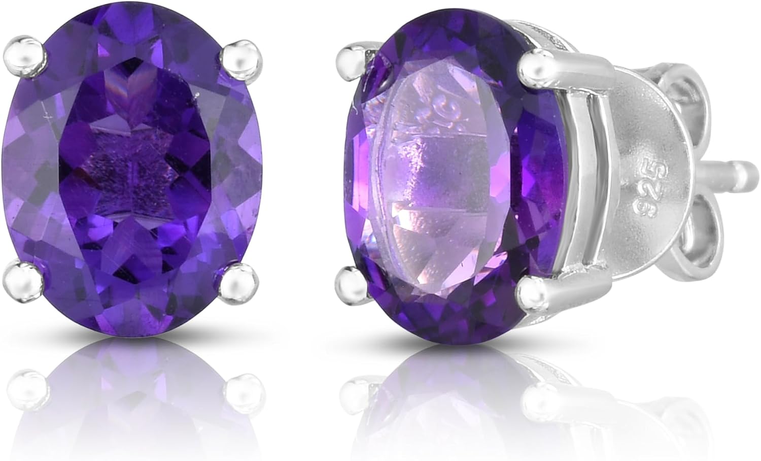 925 Sterling Silver Genuine Gemstone 9x7mm Oval Stud Earrings