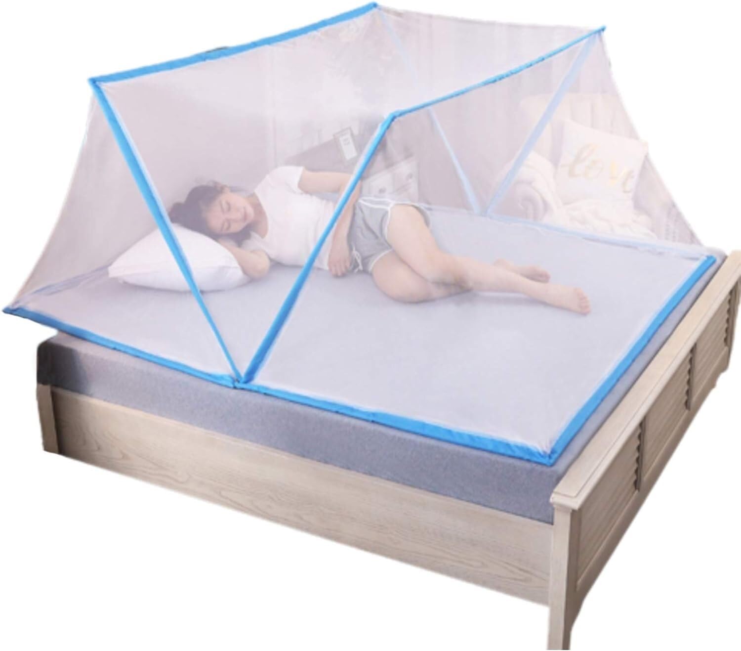 Moskitiera baldachim do łóżka Camping przenośny podróżny dom namiot przeciw komarom składana moskitiera dla dorosłych wycieczka(Blu,160 * 190 * 80cm)