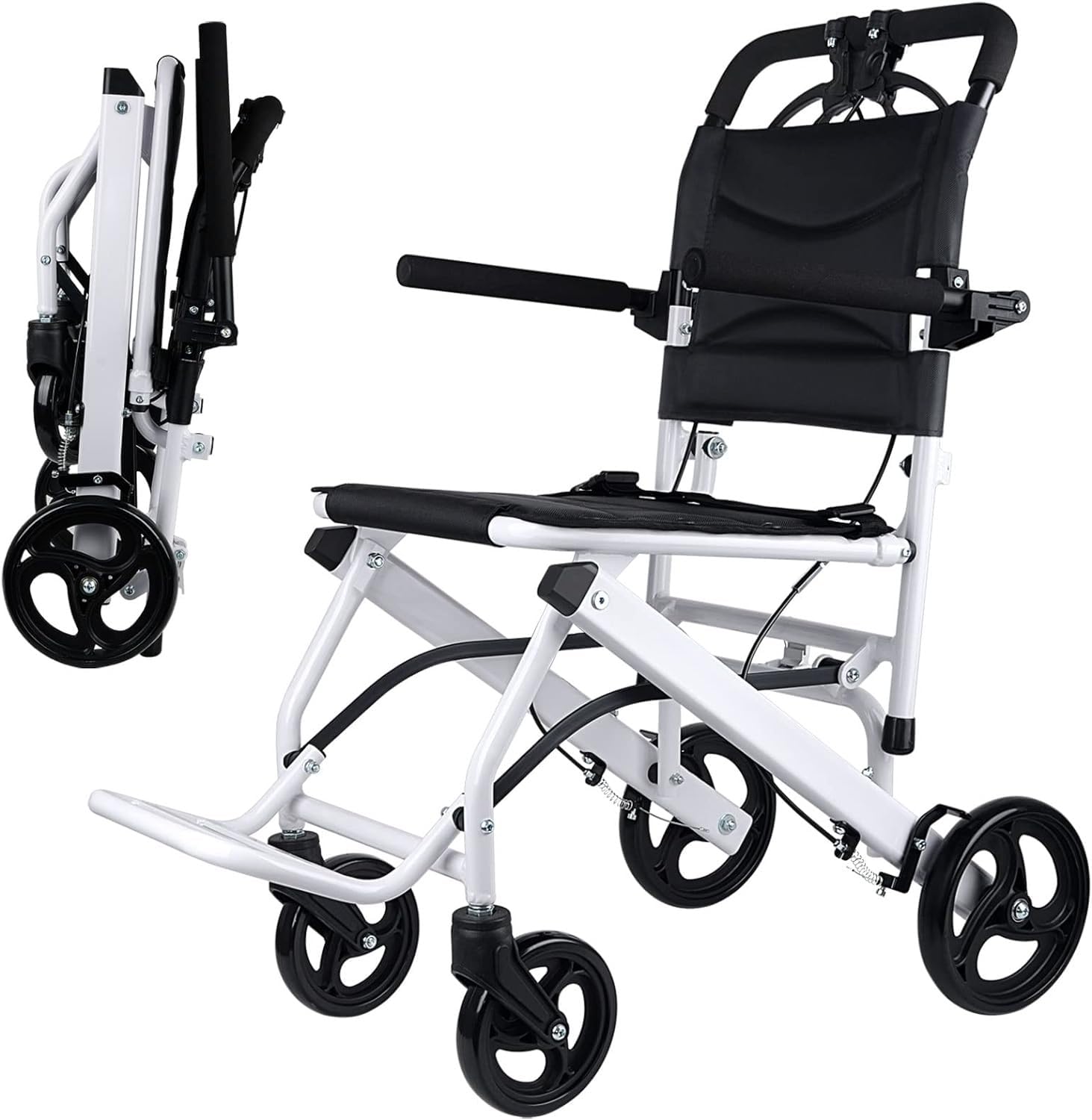 SXSLTSA Ultra-Light Transport Wheelchair - Folding Portable Wheelchair with Hand Brake with Bag - Trolleys for Elderly Aircraft Travel for Adults Support 220lbs B