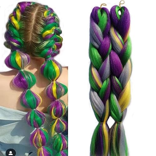 Miniatura 7 de Extensiones de cabello trenzado mixto de 4 colores, 3 piezas de cabello sintético jumbo para trenzas de caja de ganchillo, trenzas trenzadas (rosa