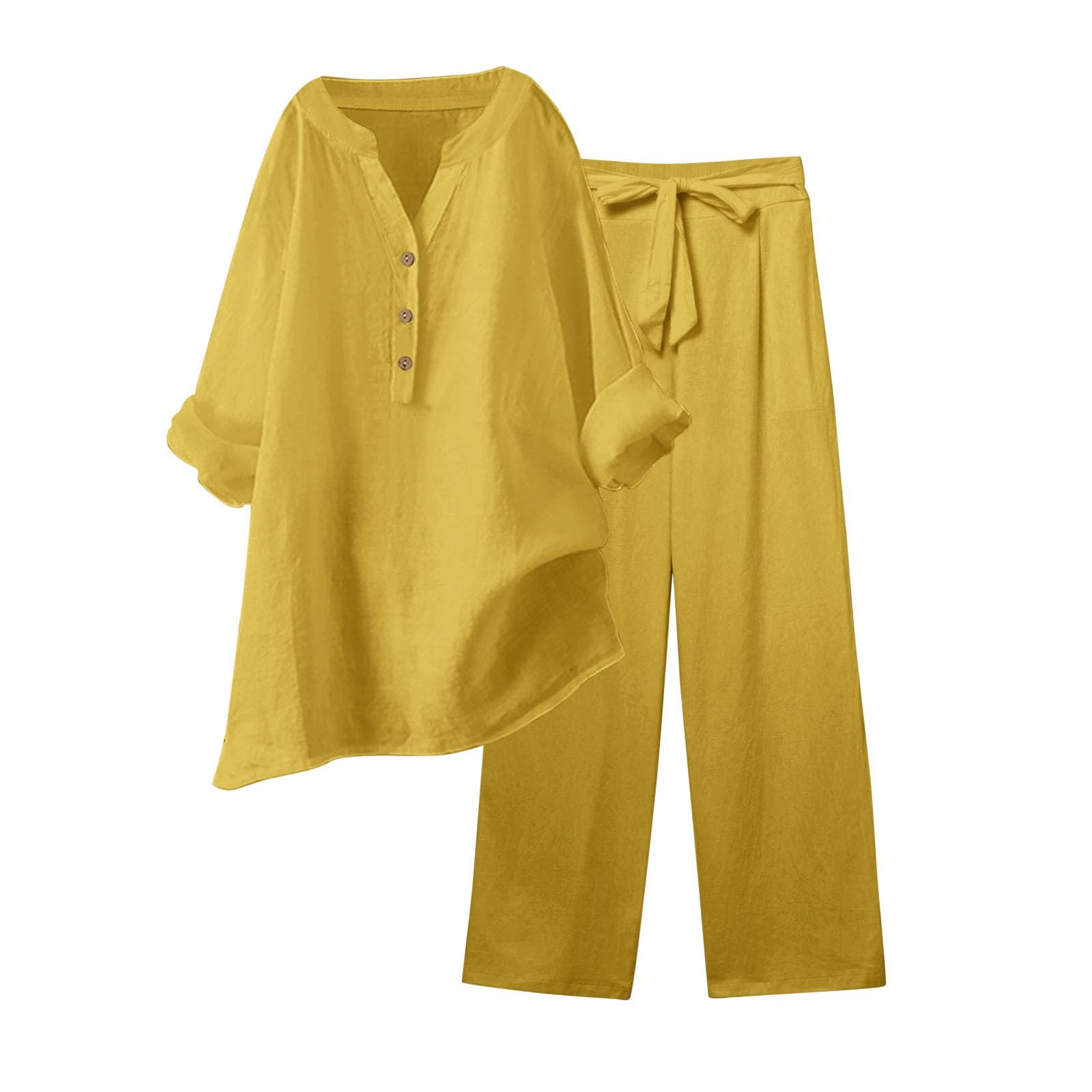 Generic 2024 - Conjunto de 2 piezas para mujer, blusa de pierna ancha, bolsillos, pantalones elásticos, casual, cuello en V, pantalones de moda, ropa de calle, talla grande, vestido de cóctel de boda