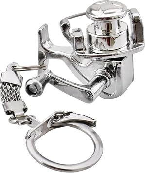 Fishing Reel Keychain with Movable Crank, Silver Fishing Keychain, Alloy Keychain for Men, Decorative Keychain, Fishing Gifts, Fishing Reel Keychain