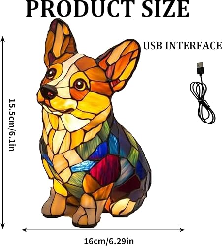Miniatura 3 de Corgi Lamps - Luz nocturna artística de la serie Dogs, luz nocturna de resina teñida retro, lámpara de escritorio LED USB para perro, decoración