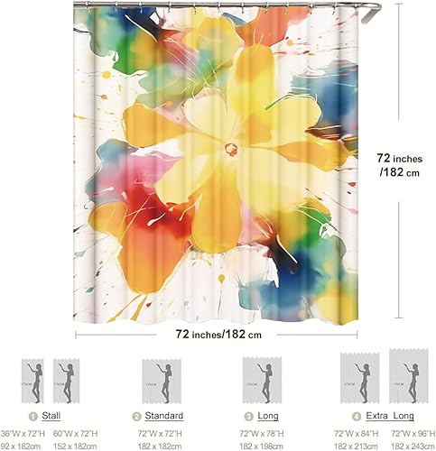 Miniatura 6 de Juego de cortinas de ducha gruesas de granja, acuarela con flores bohemias para decoración de baño, tela impermeable con ganchos (margarita de