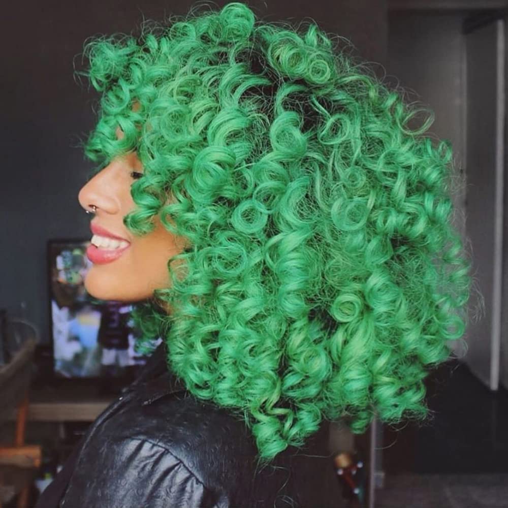 PORSMEER Curly Afro Wigs for Women Natural Synthetic Hair Kinky Big Wave Bob Green Wig for Halloween Cosplay Movie Costume/Daily Wear - Image 2