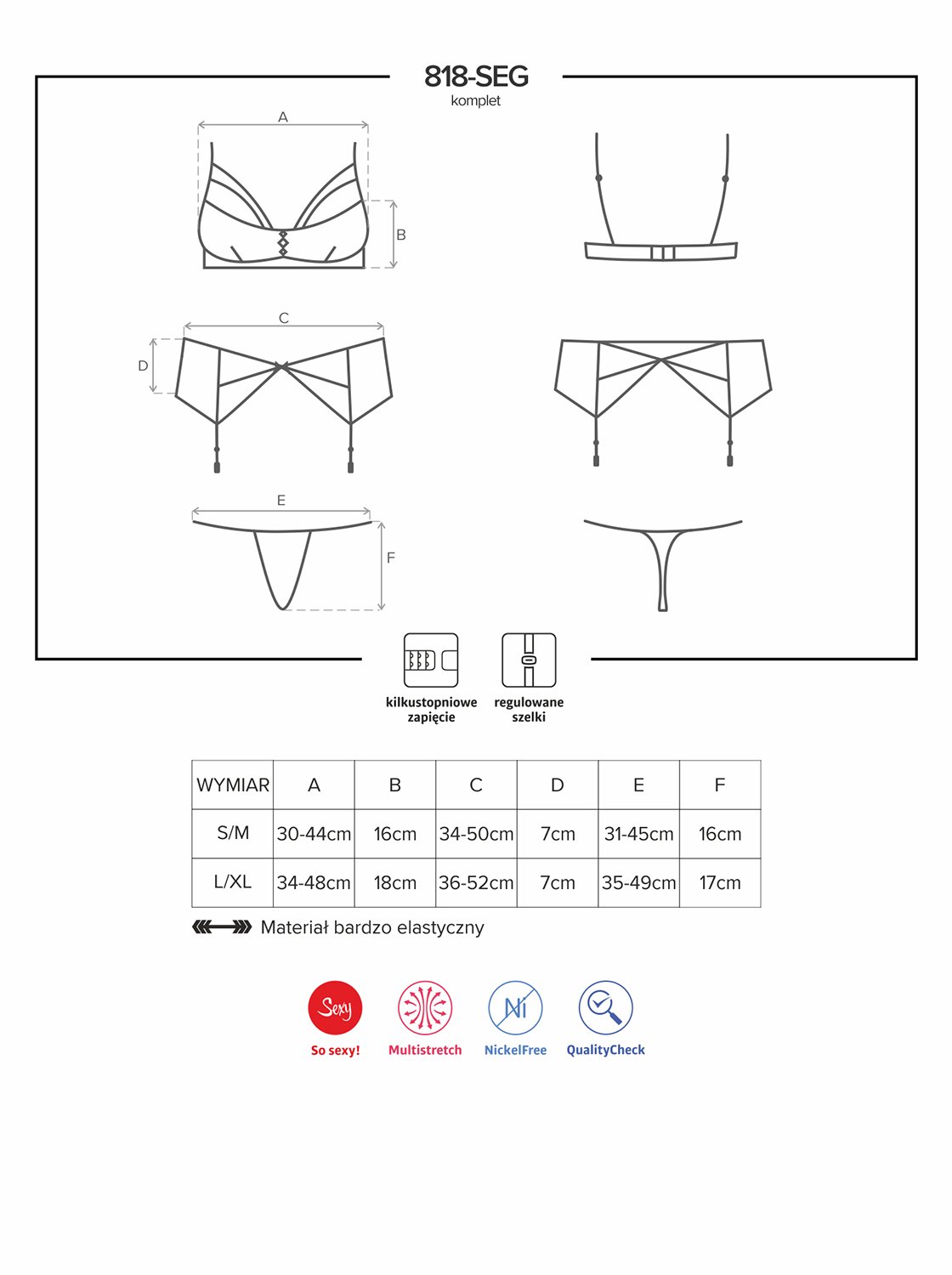 Obsessive. Damen Dessous Reizwäsche Set aus Soft-BH, Straps-Gürtel und String in schwarz transparent