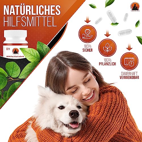 Vitalpfoten 75 MSM Pet Vital Gelenk Kapseln für Hunde und Katzen, hochreines Methylsulfonylmethan für Knochen, Knorpel, Bindegewebe